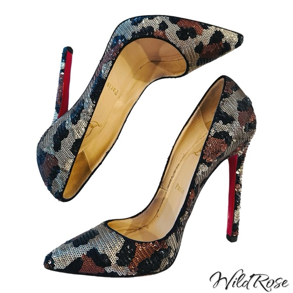 CHRISTIAN LOUBOUTIN BROWN SILVER BLACK LEOPARD PAILLETTES SEQUIN PIGALLE 36.5 - Picture 7 of 16